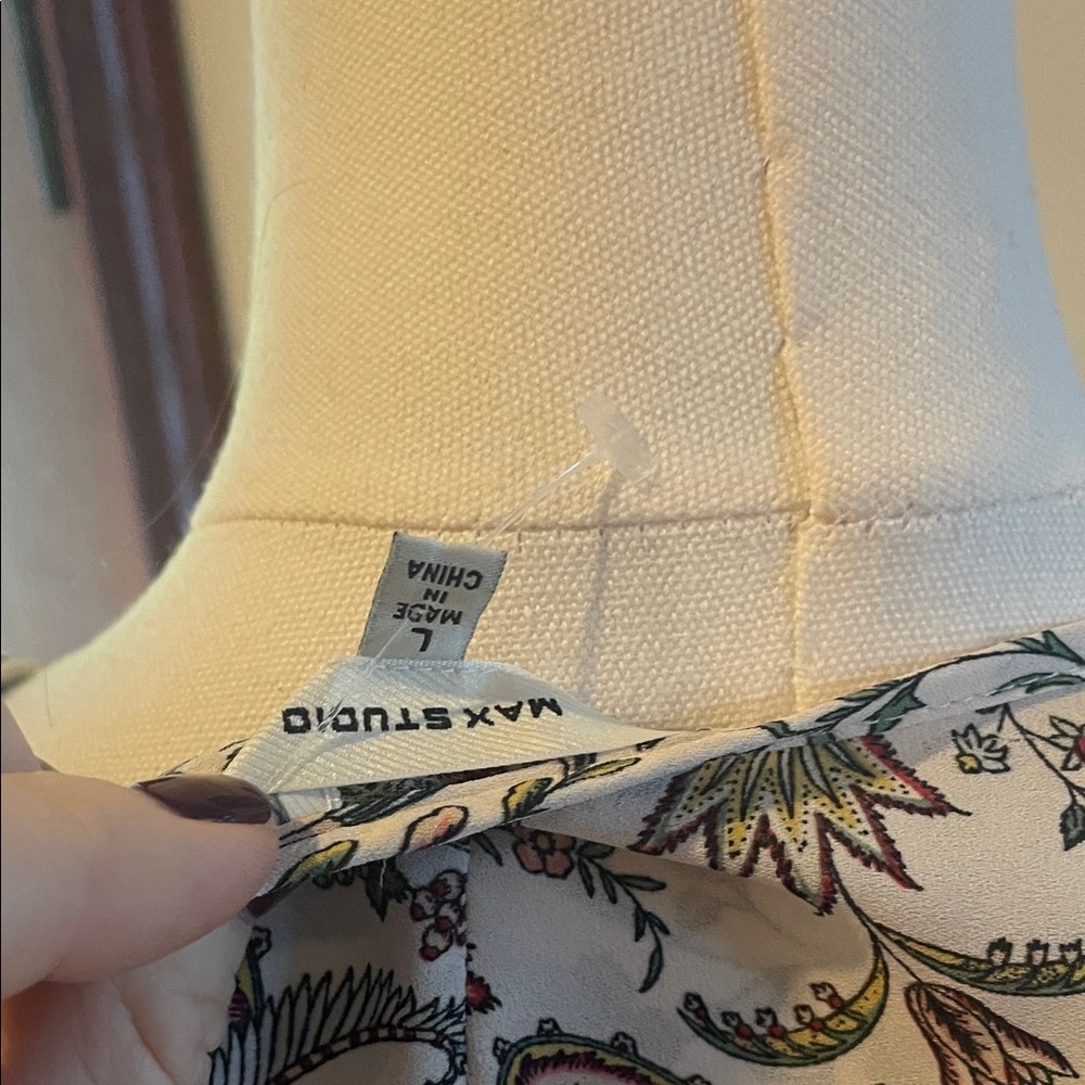 Max Studio Cream and Brown Floral Blouse Large EUC - Picture 8 of 9